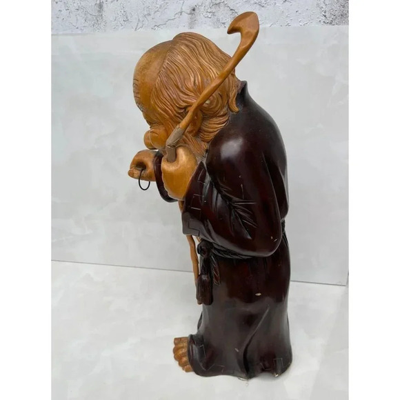 Wooden Hand Carved Monk Table Lamp Aldo Tura for Macabo Italy Midcentury 1950s - Picture 8 of 16